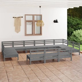 vidaXL 13 pcs conjunto lounge de jardim pinho maciço cinza