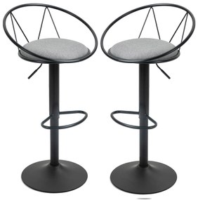HOMCOM Conjunto de 2 Bancos de Bar estilo Neo Retro Ajustável Giratórios com Apoio para Os Pés em Metal Preto Linho Cinza | Aosom Portugal