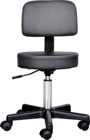 Banco de massagem com rodas, altura ajustável, giratório e encosto ergonómico, preto