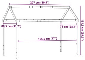 Telhado cama infantil 207x80,5x151,5 cm pinho castanho-mel