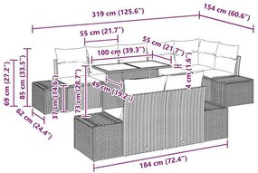 Conjunto de Sofá de Jardim de 9 Peças com Almofadas, Rattan Simples Ca