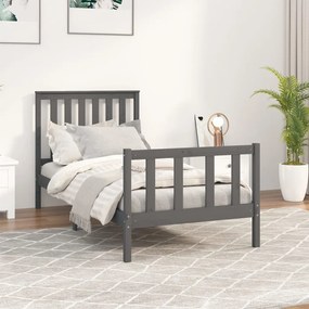 vidaXL Estrutura de cama com cabeceira 90x200 cm pinho maciço cinzento