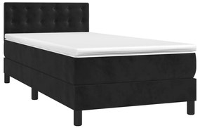 Cama box spring c/ colchão/LED 90x190 cm veludo preto