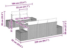 Conjunto de Sofá de Jardim de 6 Peças com Almofadas de Rattan Sintétic