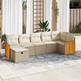 vidaXL 7 pcs conjunto de sofás p/ jardim com almofadões vime PE bege