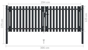 Portão de cerca com porta dupla 306x125 cm aço antracite