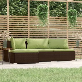 vidaXL 4 pcs conjunto lounge jardim c/ almofadões vime PE castanho
