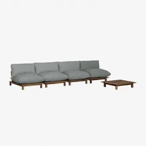 Conjunto De Sala Com Sofá Modular Reclinável De 4 Peças E Mesa De Centro Em Madeira De Acácia Brina Cinza Antracite - Sklum