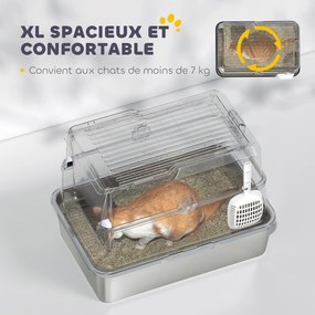Caixa de areia fechada XL em aço inoxidável, casa de higiene para gatos de grande porte, 60,2 x 40,2 x 43,3 cm, cinzento claro