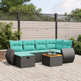 vidaXL 7 pcs conjunto de sofás p/ jardim c/ almofadões vime PE preto