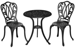Outsunny Conjunto de Móveis de Jardim 2 Lugares 2 Cadeiras Mesa Redonda Estilo Charme Retrô em Alumínio Fundido Preto | Aosom Portugal
