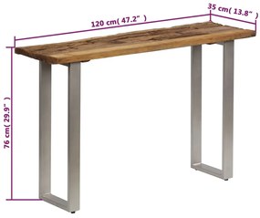 Mesa consola em madeira recuperada maciça e aço 120x35x76 cm