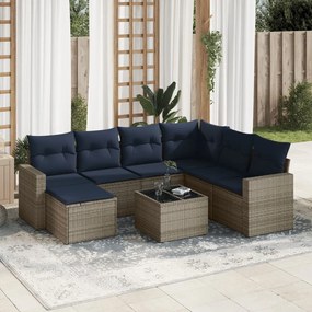 vidaXL 8 pcs conjunto sofás p/ jardim c/ almofadões vime PE cinzento