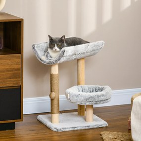 Arranhador para gatos, 1 nicho superior com almofada lavável, 1 nicho redondo em pelúcia, altura 60 cm, cinzento