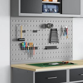 vidaXL Conjunto de 2 Painéis com 8 Acessórios Cinza 50x60 cm em Aço