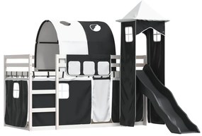 Beliche com escorrega e cortinas 90x190 cm branco e preto