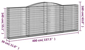 Cestos gabião arqueados 7pcs 400x30x140/160cm ferro galvanizado