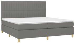Cama box spring c/ colchão e LED 200x200 cm tecido cinza-escuro