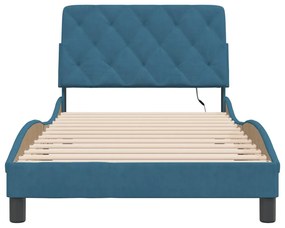 Estrutura de cama c/ luzes LED 100x200 cm veludo azul