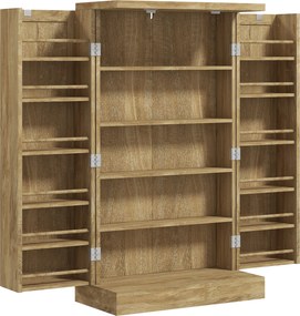 HOMCOM Armário de Cozinha Armário Despensa Cozinha com 2 Portas de Vime e 16 Prateleiras com Fitas Anti-tombo 60x30x104 cm Madeira | Aosom Portugal