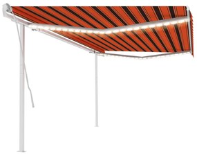 vidaXL Toldo retrátil manual com luzes LED 5x3 m laranja e castanho