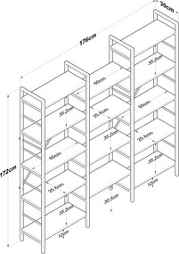 Estante "Noce Nero" - Nogueira e Preto - 176x172x30cm - Design Moderno
