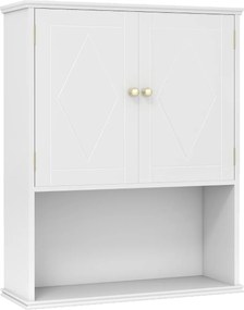 Armário de casa de banho de Parede 60 x 21 x 75 cm com 2 Portas com Prateleira Aberta e Ajustável Branco