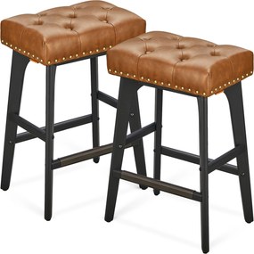 Conjunto de 2 bancos de bar VASAGLE, cadeiras de cozinha, couro sintético, botões e rebites decorativos, pernas de madeira maciça, 66 cm de altura, bar doméstico, sala de jantar, fácil montagem, marrom café LBC085K01