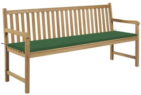 vidaXL Banco de jardim c/ almofadão verde 175 cm teca maciça