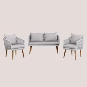 Conjunto De Jardim Com Sofá De 2 Lugares E 2 Poltronas Em Madeira De Acácia E Corda Trançada Estilo Barker Cinza - Sklum