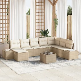 vidaXL Conjunto de Sofá de Jardim de 9 Peças com Almofadas em Ratan Marrom