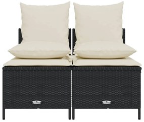 4 pcs conjunto de sofás para jardim c/ almofadões vime PE preto