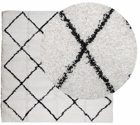 Tapete shaggy de pelo alto PAMPLONA 160x160 cm creme e preto