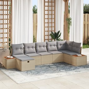 Conjunto de Sofá de Jardim de 7 Peças com Almofadas Bege Vime Sintétic