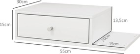 Conjunto de 2 mesas de cabeceira de parede, prateleira lateral e gaveta - 55 x 30 x 15 cm, MDF branco