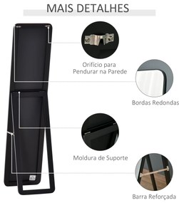 Espelho de Pé Espelho de Corpo Inteiro Retangular com 2 Formas de Uso para Dormitórios Corredor 37x43x156 cm Preto