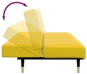 Sofá-cama 2 lugares c/ apoio de pés veludo amarelo