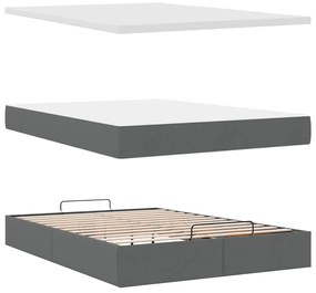 Estrutura cama otomana colchão 140x200cm tecido cinzento escuro