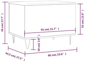 Mesa centro 60x44,5x45 cm derivados madeira carvalho castanho
