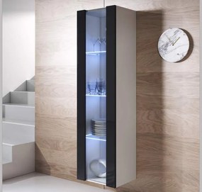 Vitrine de Parede Vilarelho – 40x165 cm – Branco e Preto com LED Azul