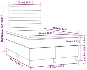 Cama box spring colchão LED 120x190cm couro artif. azul-escuro