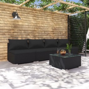 vidaXL 5 pcs conjunto lounge de jardim c/ almofadões vime PE preto