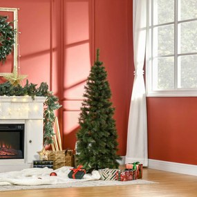 Árvore de Natal Artificial 150cm Ignífugo com 367 Ramos Folhas de PVC Abertura Automática Base Dobrável e Suporte Metálico Decoração de Natal para Int