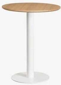 Mesa De Bar Redonda Em Mdf Xiren Ø60 Cm & Castanho Madeira Natural - Branco - Sklum