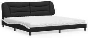 Cama com colchão 200x200 cm couro artificial preto e branco