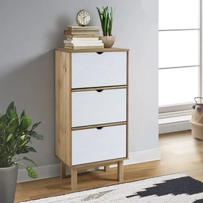 vidaXL Sapateira OTTA c/ 3 gavetas pinho maciço castanho/branco