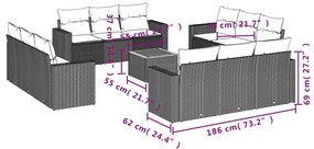 13 pcs conjunto de sofás de jardim com almofadões vime PE preto