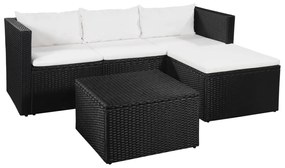 vidaXL 3 pcs conjunto lounge para jardim vime PE preto e branco