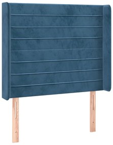 Cabeceira cama c/ luzes LED veludo 93x16x118/128 cm azul-escuro