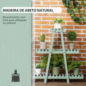 Outsunny Suporte de Madeira para Plantas Suporte para Flores de 3 Níveis Prateleira Decorativa de Plantas para Interior Exterior 46x26x76cm Verde
